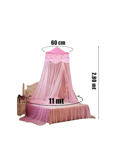 Yatak Gölgelikli Mega Boy Lüks Cibinlik Sineklik - Pembe