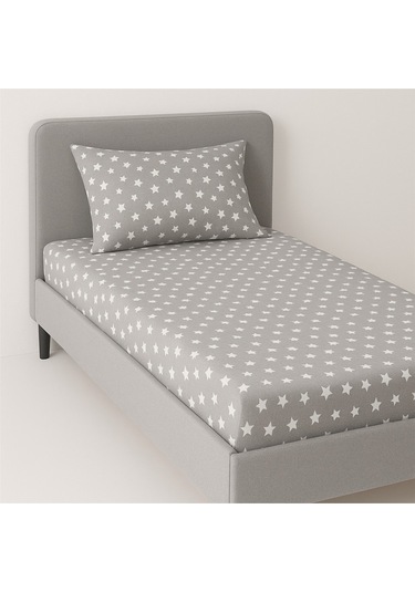 Desenli 120 X 200 Cm Ara Ölçü Gri Yıldız Lastikli Çarşaf Ve Yastık Kılıfı Gri