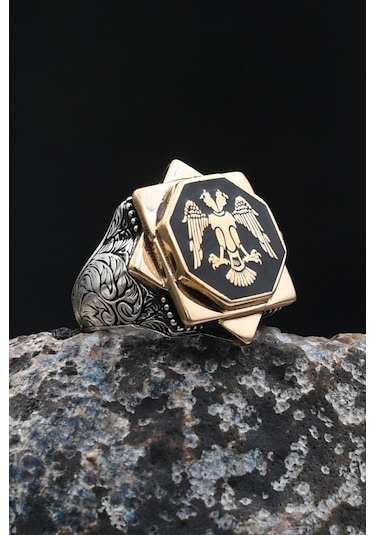 Doğal Oniks Taşlı Tesbih Ve 925 Ayar Gümüş Yüzük Selçuklu Kartalı Mineli 902065 Gümüş