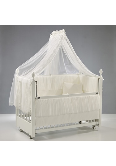 Meltem Kids Kral Sallanır Ahşap Anne Yanı Beşik 60x120 cm (beyaz-ekru) Ekru
