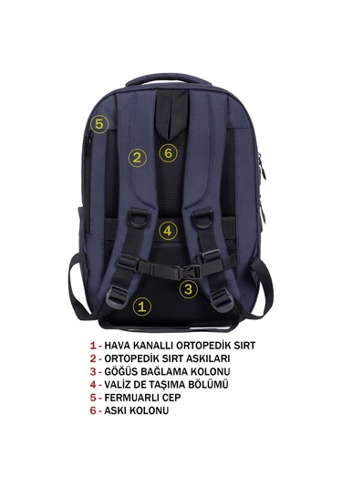 Dada 11 Günlük Okul Sırt Çantası 14 İnç Orta Boy Usb Type-c Su Geçirmez Oxford Kumaş Lacivert