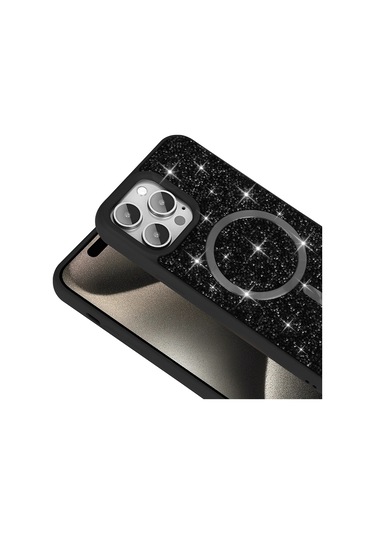 Biriva Home İphone 14 Pro Max Kılıf Pırlanta Tasarımlı Magsafe Şarj Özellikli Mozaik Sil Siyah