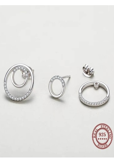 Brezza Lusso Jewelry Timeless Series Işıltılı Zarafet Halka Gümüş Kadın Küpe Seti Gümüş