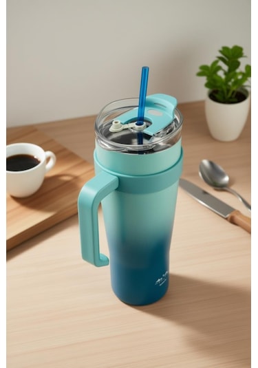 Bambum Horizon - Pipetli Termos Bardak Lacivert 1000ml Lacivert