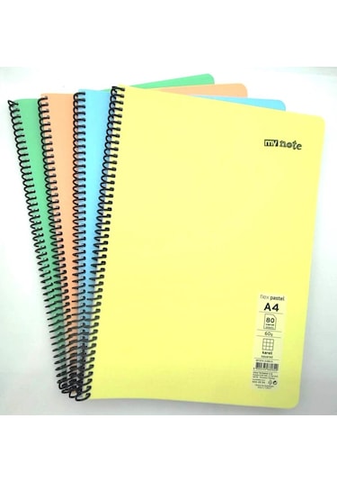Mynote Flex Pastel Defter Pp Kapak Spiralli 80 Yp Kareli 4 Lü Set Çok Renkli