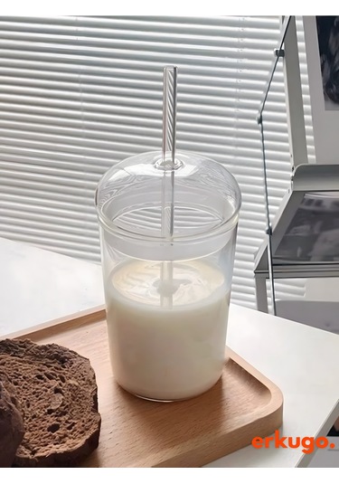 Borosilikat Sunum Bardağı, Kapaklı Pipetli Bardak, Kahve Bardağı, Isı Dayanıklı Bardak 500 Ml Companna