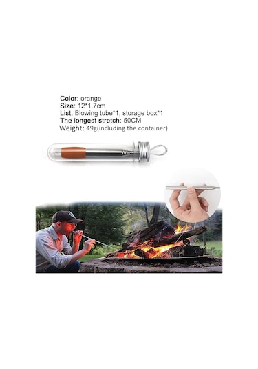 Hombey 304 Paslanmaz Çelik Fırın Blower, Silikon Uçlu Katlanabilir Yangın Aracı - Kamp, Piknik, Çadır İçin 50 Cm Uzunlukta Taşınabilir Yangın Başlatıcı Gümüş