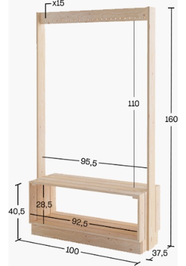 Ahşap Askı Raf Vestiyer 160x100 Cm Açık Kahverengi