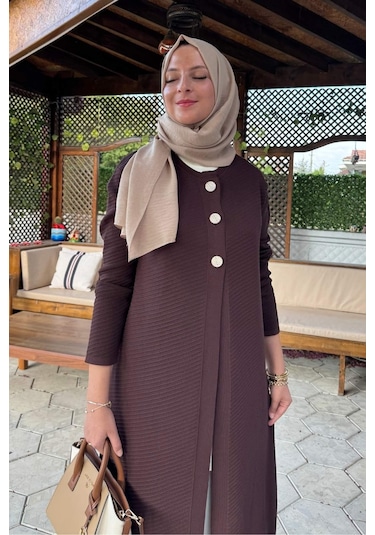 Sinem Çelik Örme Triko Hırka Acı Kahve Çok Renkli