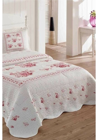 Örtüm Flower Çift Kişilik Kapitone Yatak Örtüsü Takımı - Pembe