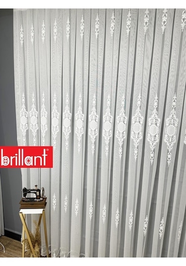 Ayna Gümüş Gri İşlemeli 3 Kat Pileli Ütü İstemez Salon Tül Perde Byz