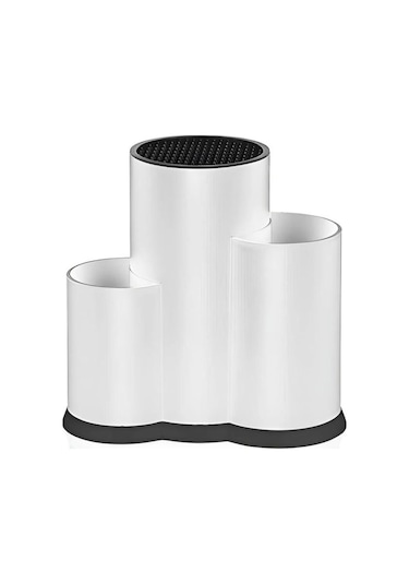 Flosoft Tezgah Üstü Bıçaklık, 3 Bölmeli Kaşık Bıçak Çatal Standı Çok Amaçlı Mutfak Düzenleyici Beyaz