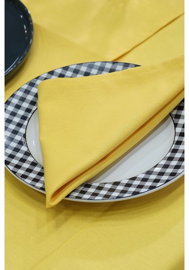 Dream 8 Parça Masa Örtüsü Seti Çeyiz Seti Salon Masa Örtüsü, Runner, 6'lı Peçete Sarı