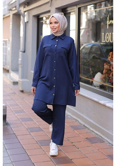 Cep Detaylı Tesettür Lacivert Takım Lacivert