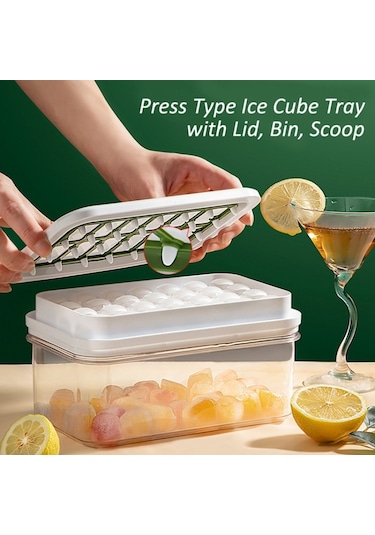 Çift Katmanlı Buz Küpü Makinesi Kalıp Kutusu Mutfak Pres Kapaklı Buz Tepsisi Bpa İçermez, Fda Sertifikası Yok - Pembe