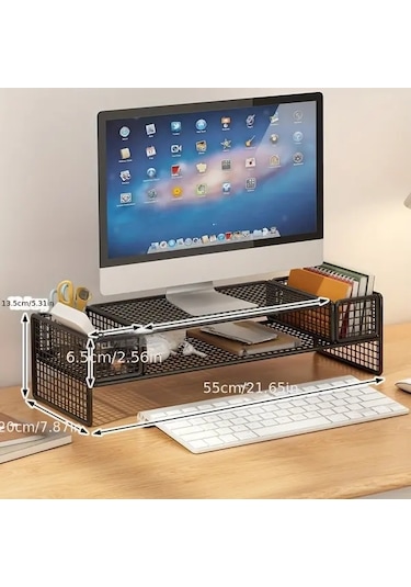 Xuweiwei Siyah Iki Depolama Ozelligine Sahip Ergonomik Masa Duzenleyici Demir Bilgisayar Standi Dizustu Bilgisayar Sogutma Rafi Ve Monitor Tutucu