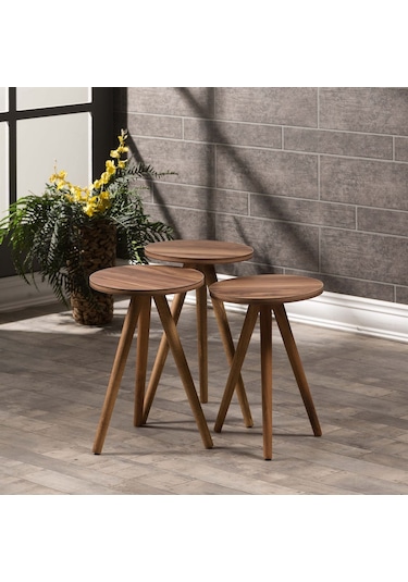 Zigon Sehpa 3 Lü Ahşap Torna Ayak Siyah Ceviz