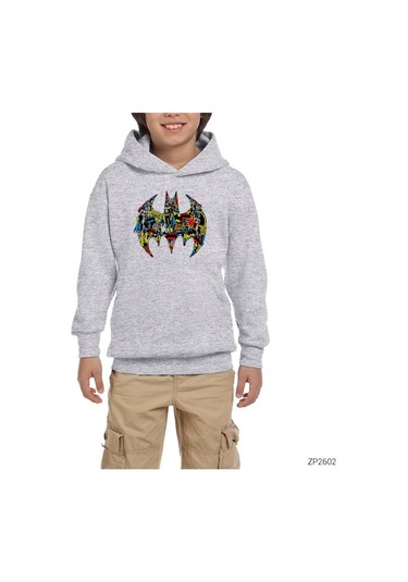 Batgirl Logo Gri Çocuk Kapşonlu Sweatshirt Gri