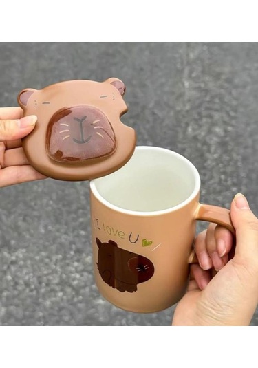 Brown Capybara Temalı Seramik Kupa-465 Çok Renkli