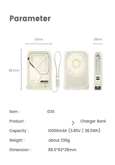 5'in 1 Pd 22.5w Hızlı Şarj Powerbank - 10000mah, Kablolu Ve Kablosuz Standlı Çoklu Fişli Şarj Cihazı Bej