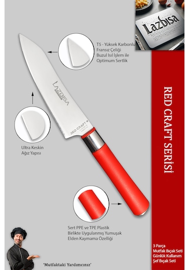 Red Craft Serisi Mutfak Bıçak Seti Et Sebze Şef Bıçağı Mtf-8476 Kırmızı