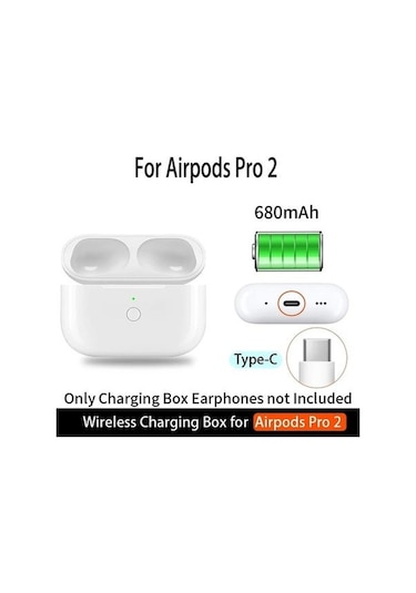 Reedark Airpods Uyumlu Pro 2 İçin Kablosuz Kulaklık Şarj Kutusu - Type-c Arayüz Ve Ön Tuşlu Beyaz