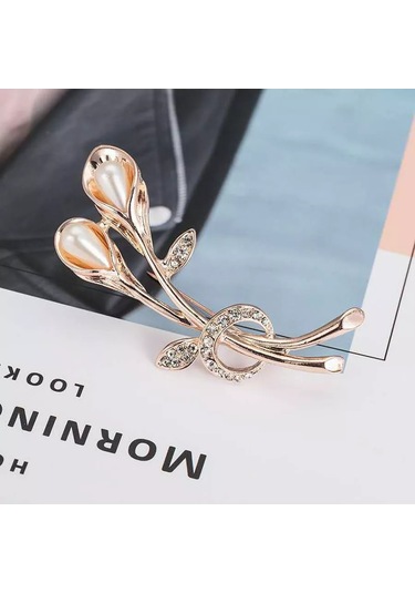 Villovatik Çiçek Buketi Broş 177075868 Altın Rengi