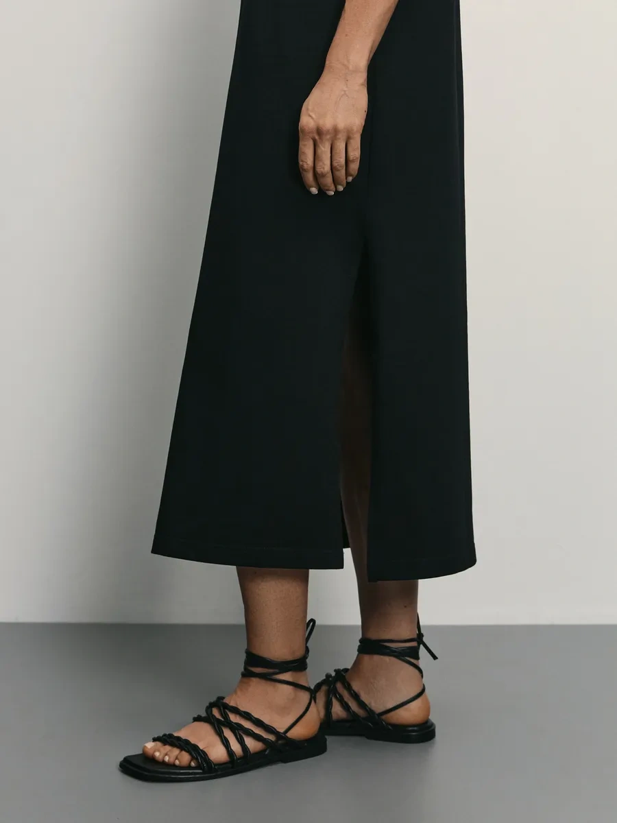 Zarına Bol Kesimli, Yırtmaçlı Tişört Elbise 366553700 Siyah