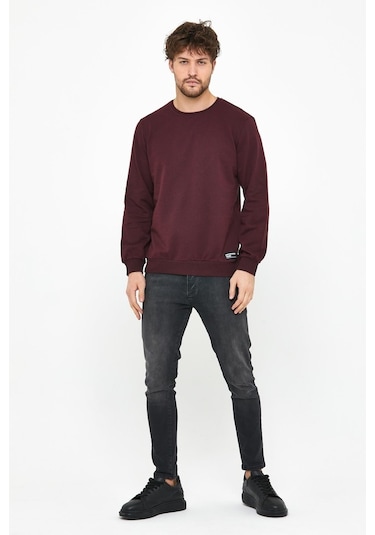 MMetalic Basic Bisiklet Yaka Erkek Sweatshirt Bordo