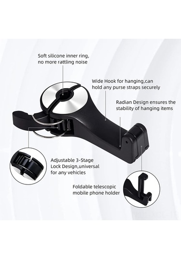 Konesam Oto Arka Koltuk Masaüstü, 360 Döner, Gizlenebilir Kilitli Kanca, Telefon Tutucu, 10 Kg Yük Taşıma, Mavi Mavi