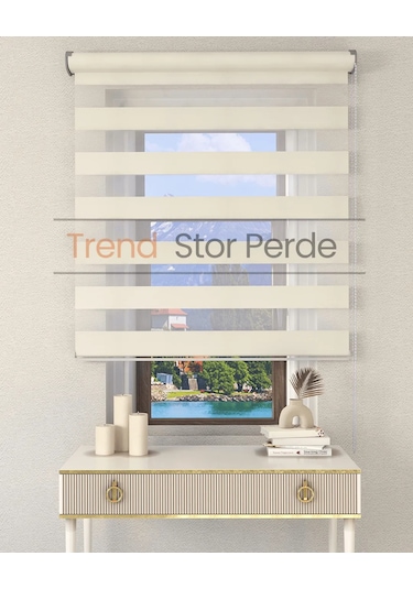 Krem Etek Dilimsiz Zebra Stor Güneşlik Perde Krem