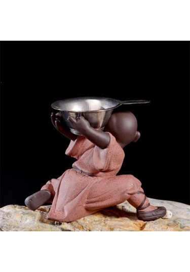 Novahub Küçük Keşiş Heykeli Seramik Buda Heykelcik, Ofis Çay Pet Mor Kil Heykel, Ev Çayevi Dekorasyon, El Sanatları Hediye B