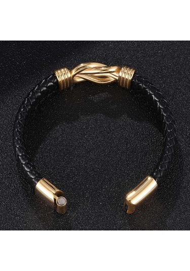 Erkekler İçin Klasik Düzensiz Deri Bileklik Paslanmaz Çelik Tokalı Charm Punk Tarzı Erkek Bileklik Takı Hediyeleri Siyah