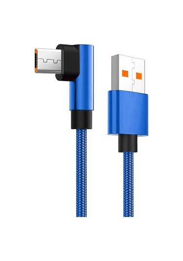 Nnbılı 90 Derece Mikro Usb Kablosu Samsung Uyumlu S7 Xiaomi Hızlı Şarj 2.4a 1m/2m/3mmavi0.25 M