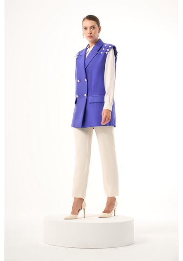 Kol Boncuklu Saks Yelek 001