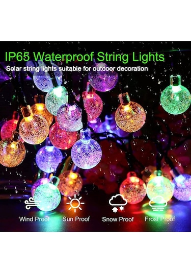 Güneş Enerjili 7 M 50 Led Rgb Çok Renkli Kristal Top Solar Bahçe Aydınlatması Led Lamba