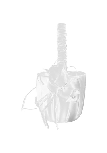 Suofeng Düğün İçin Fildişi Beyaz Saten Çiçek Sepeti - İmitasyon İnci Detaylı, 24x16x12cm