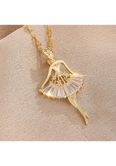 Tatlı Zarif Balerin Kız Zirkon Kolye Kadın Kolyeleri Altın