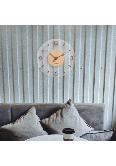 Suntek Dükkan Dekorasyonu İçin Sessiz Dekoratif Yuvarlak Ahşap Akrilik Duvar Saati 14" Çok Renkli