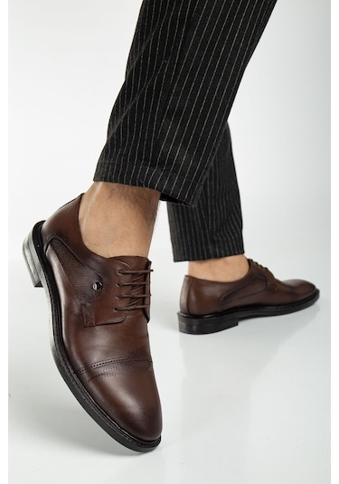 D02018 Günlük Ortopedik Erkek Hakiki Deri Klasik Ayakkabı Kahverengi
