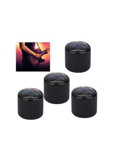 Hfambition 4 Adet Elektro Bas Ve Gitar Ton/volüm Kontrol Knobu - Metal + Gerçek Kabuk Takımı Siyah Renkli Dayanıklı Aksesuar