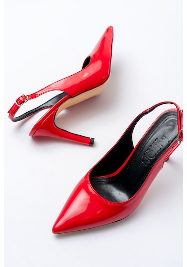 St-1153 Kırmızı Rugan Günlük Arkası Açık 9 Cm Topuklu Kadın A... Kırmızı
