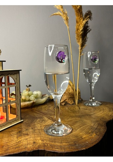 Şampanya Kadehi Ağaç Figürlü 2'li Şeffaf