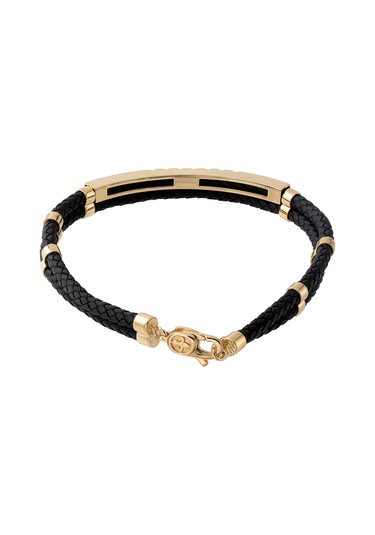 Cenova Kuyumculuk 14 Ayar Altın Siyah Örme Kauçuk Erkek Bileklik Siyah