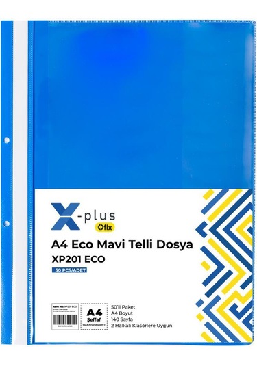 X-plus Xp201 Eco Telli Dosya Plastik 50 Adet - Mavi