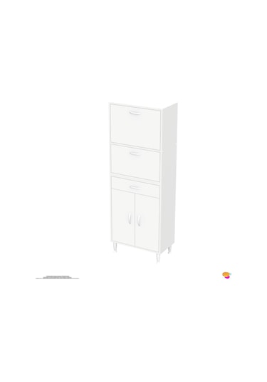 Modilayn Vio 65x163,4x32,5 Cm Yeni Çekmeceli, Kapaklı, Ekmeklikli, Çok Amaçlı Mutfak Dolabı. Beyaz