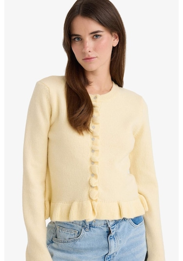 Defacto Regular Fit Bisiklet Yaka Triko Hırka F3888ax25wnyl280 Sarı