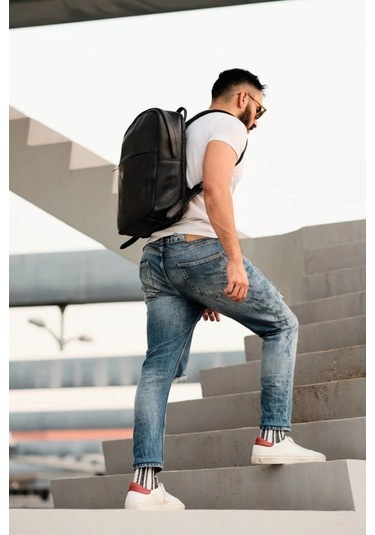 Ryoko Madison Full Grain Deri Unisex Sırt Çantası Black 3 Siyah
