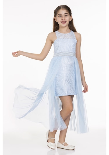 Ahengim Kız Çocuk İnci Taşlı Tüllü Trend Abiye Ak2229 001