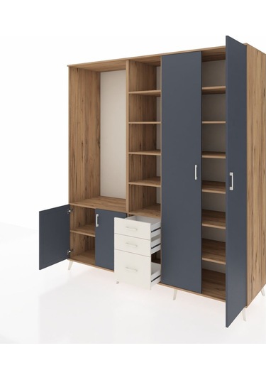 Kronos Dolap 13 Raflı 3 Çekmeceli 4 Kapaklı 220x59x243 Çam-antrasit/aytaşı Antrasıt/aytası